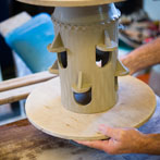 Paul Young making a dovecote in his workshop 2016